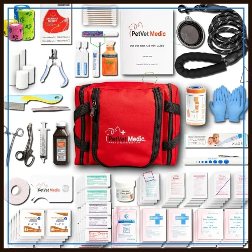 Pet First Aid Kit for Dogs & Cats - Emergency Wound Care with Thermometer, Bandages, Travel Bag