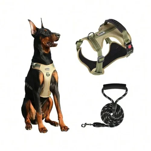 【New style】Tactical Dog Harness And Leash Set For Extra Large Dogs, No Pull Heavy Duty Pet Vest Collar With Handle, Reflective