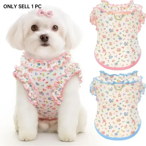 1 breathable summer shirt for small dogs, with ruffled sleeves, elastic pet T-shirt, Puppy Clothes, suitable for puppies, Sphynx cats, kittens, French Bulldogs, Dachshunds