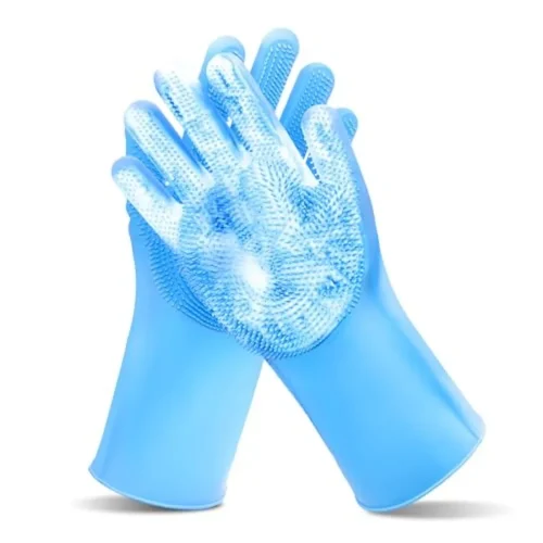 Pet Grooming Gloves for Bathing Dogs and CatsSilicone, Gray, High-Density Teeth with Enhanced Five-Finger Design for Effective