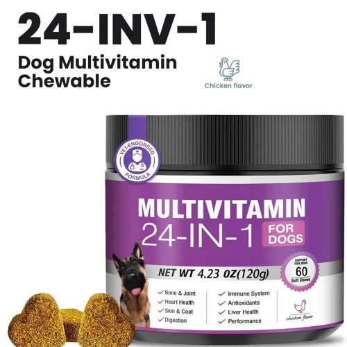 24-in-1 Dog Vitamins and Supplements Multivitamin Chewable for Dog Skin Coat Heart Joint Gut Liver Brain Eyes Immune Support