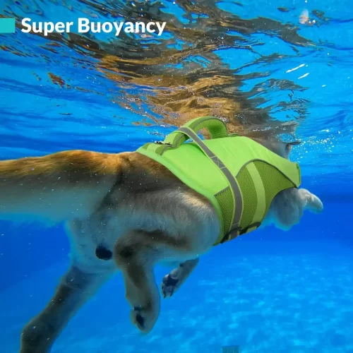Durable Mesh Dog Life Jacket Tear-Resistant High Buoyancy Pet Vest with Ergonomics Rescue Handle Reflective--Rough water Boating